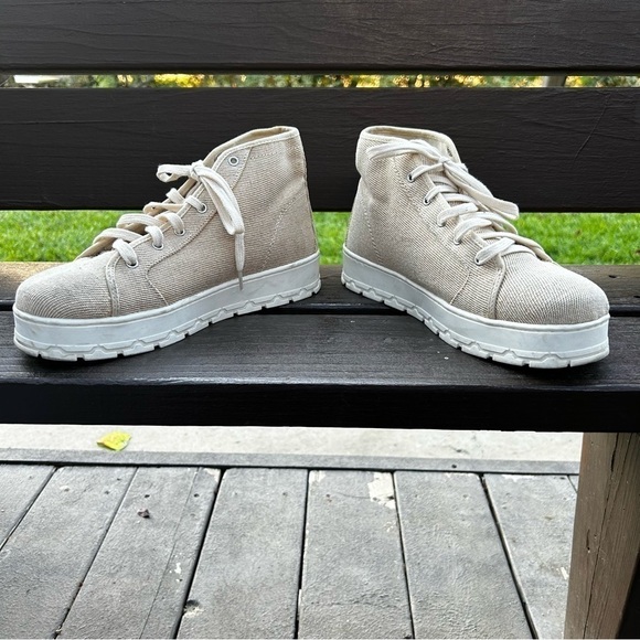 Zara natural ivory canvas lace up platform ankle sneakers - Picture 2 of 9